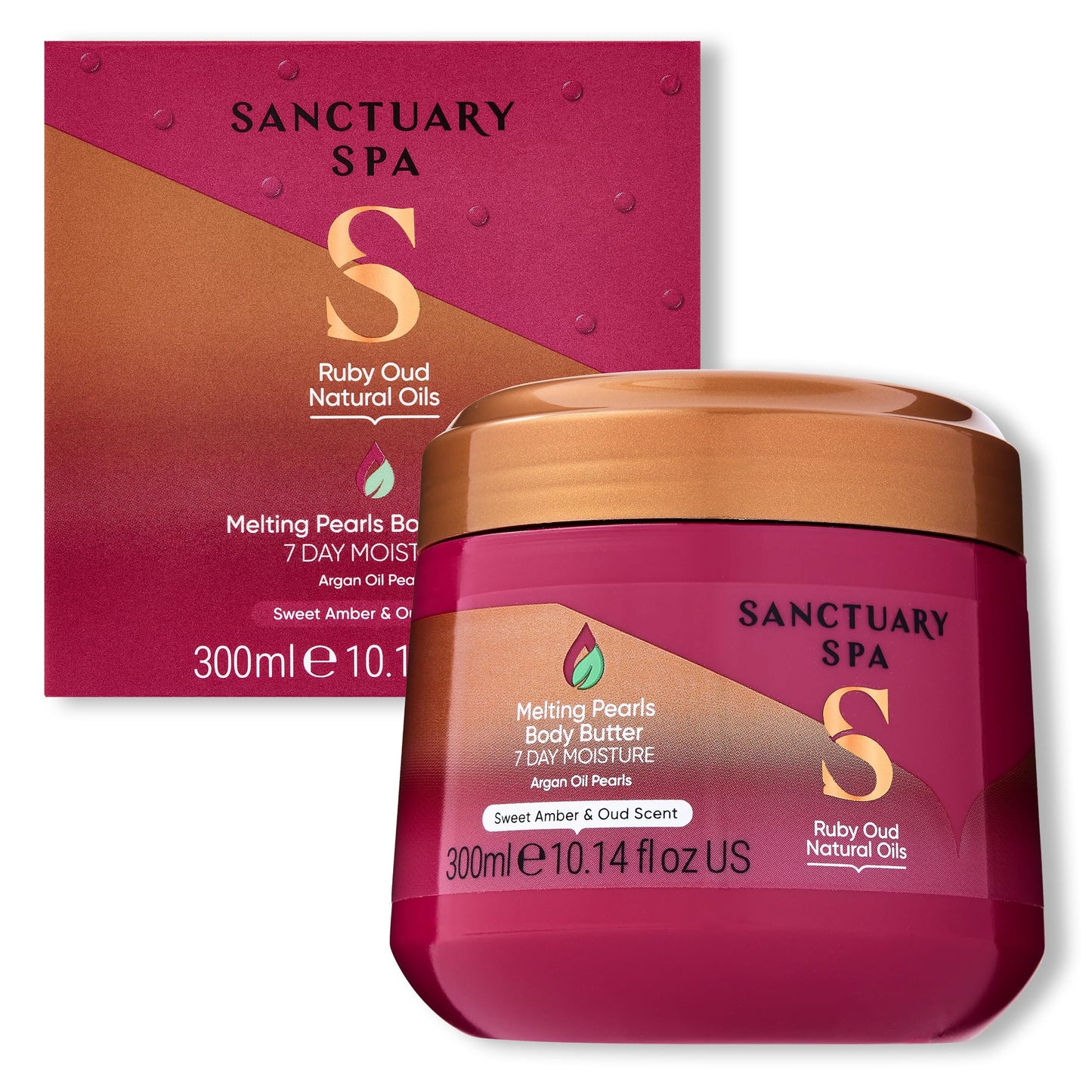 SANCTUARY Sanctuary Spa Ruby Oud Melting Pearl Body Butter with Shea Butter & Argan Oil, No Mineral Oil, Cruelty Free & Vegan Body Moisturiser for Women, 300g