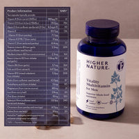HIGHER NATURE Higher Nature Vitality Multivitamin for Men - True Food® Formula Nutrients from 16 Real Foods - Vegan Multivitamin - One Month Supply of Mens Vitamins - 60 Multi Vitamins Capsules