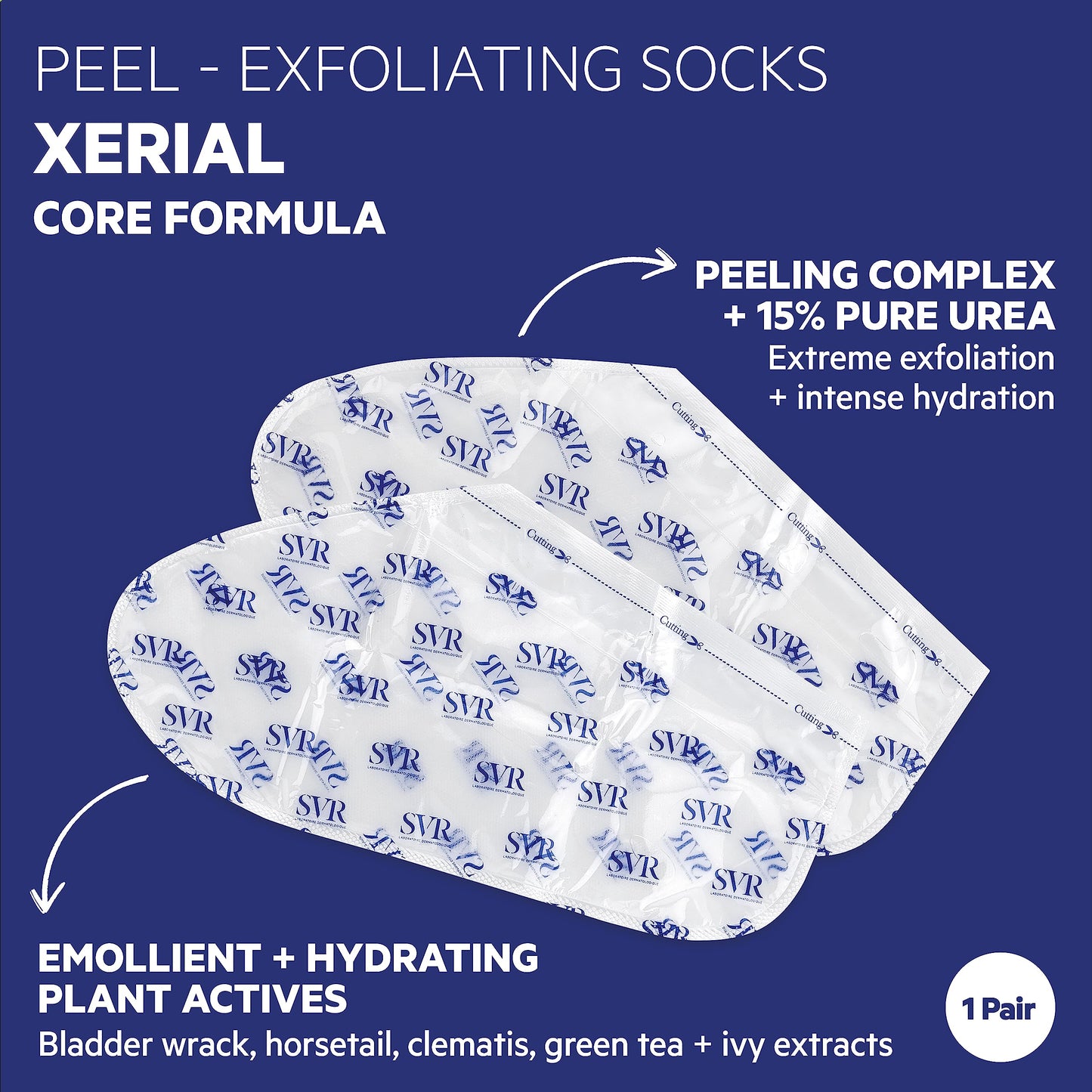 SVR XERIAL Peel - Exfoliating Foot Sock-Mask for Dry, Hard, Thickened and Callused Skin, Size 35 to 44 (1 Pair)
