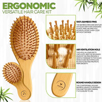 Phoenix Forge Bamboo Hairbrush and Comb Set-Pain-Free Detangling Hair Brush for Curly & Thick Hair — Anti-Breakage & Scalp Massage, Bamboo Eco-Friendly Design