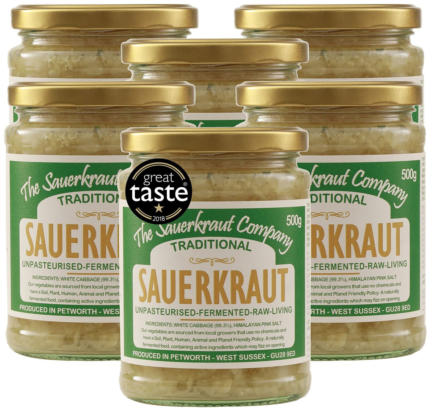 The Sauerkraut Co. Award Winning Traditional Sauerkraut (6x500g). Packed Full of Pro-Gut Living Bacteria (Unpasteurised), Vital Vitamins & Minerals