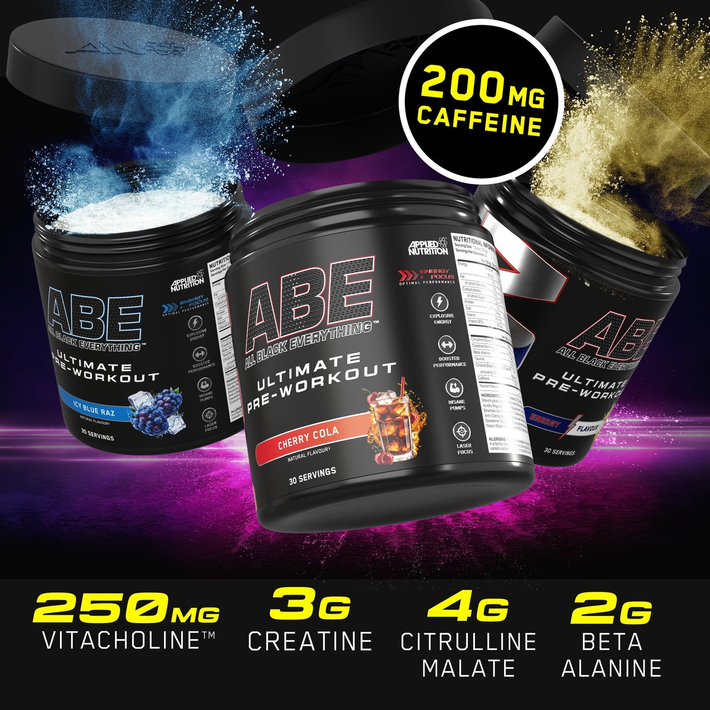 Applied Nutrition Bundle ABE Pre Workout 375g + ABE Black Shaker 700ml | All Black Everything Pre Workout Powder, Energy Drink, Physical Performance, Creatine, Beta Alanine, Caffeine (Sour Apple)