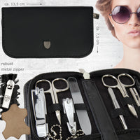 3 Swords Germany - brand quality 8 piece manicure pedicure grooming kit set for daily nailcare genuine leather case black in gift box - Made by 3 Swords