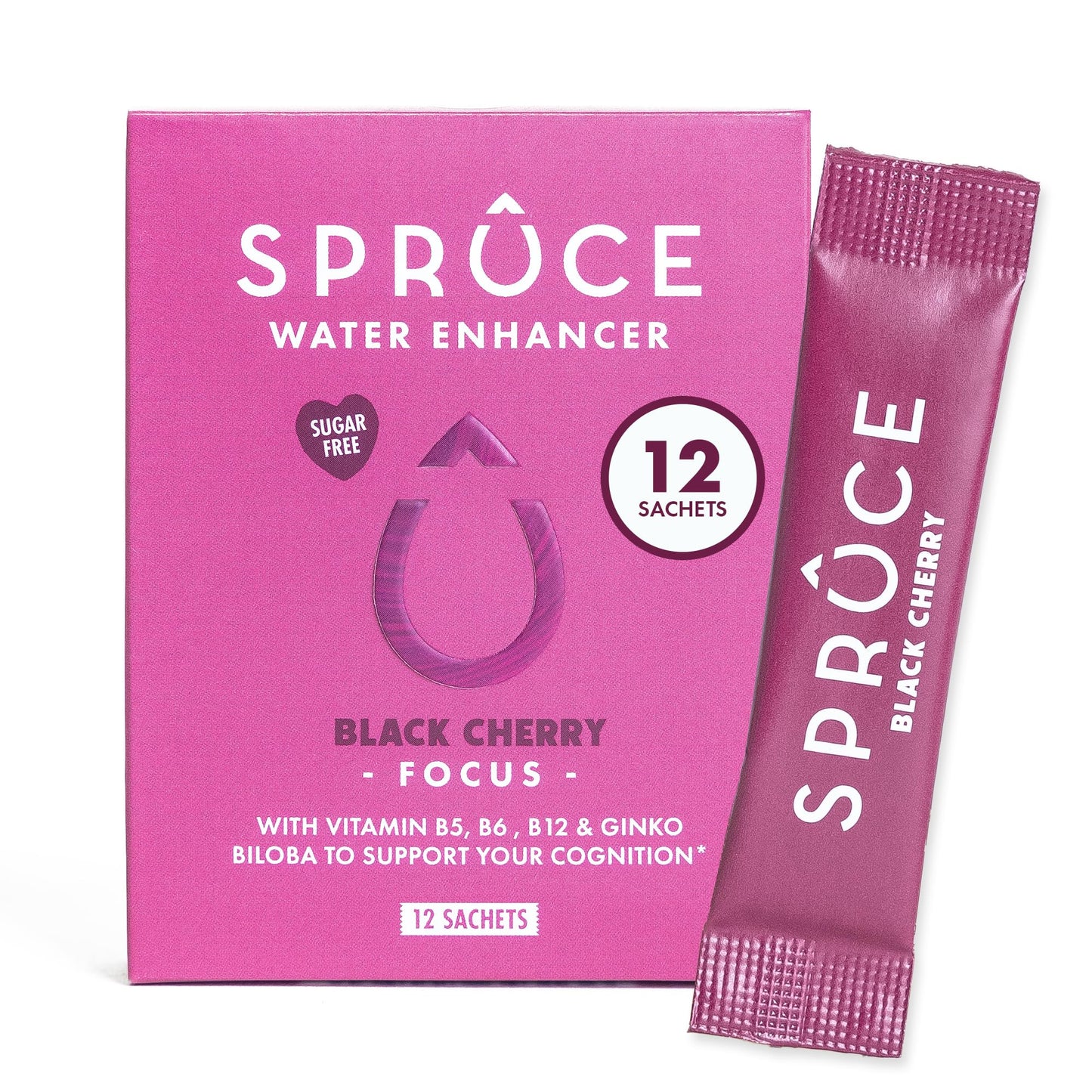 Spruce Sugar-Free, Low Calorie Water Enhancer With Ginkgo Biloba – Antioxidant – Supports Cognition, Focus & Memory, Hydration Powder With Vitamins & Minerals - Black Cherry, 12 Sachets