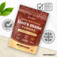 Lions Mane Powder 3000mg | High Strength Mushroom Supplement | 100g - Unflavoured | Suitable for Vegans & Vegetarians | by Horbaach