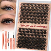 Cluster-Lashes Kit 40D+50D, Higu clace Eyelashes Individual Kit Mix 10-18mm Lashes Cluster Kit with Lash Bond and Seal and Lash Applicator, DIY Lash Extension Kit at Home (40D+50D 10-18mm)