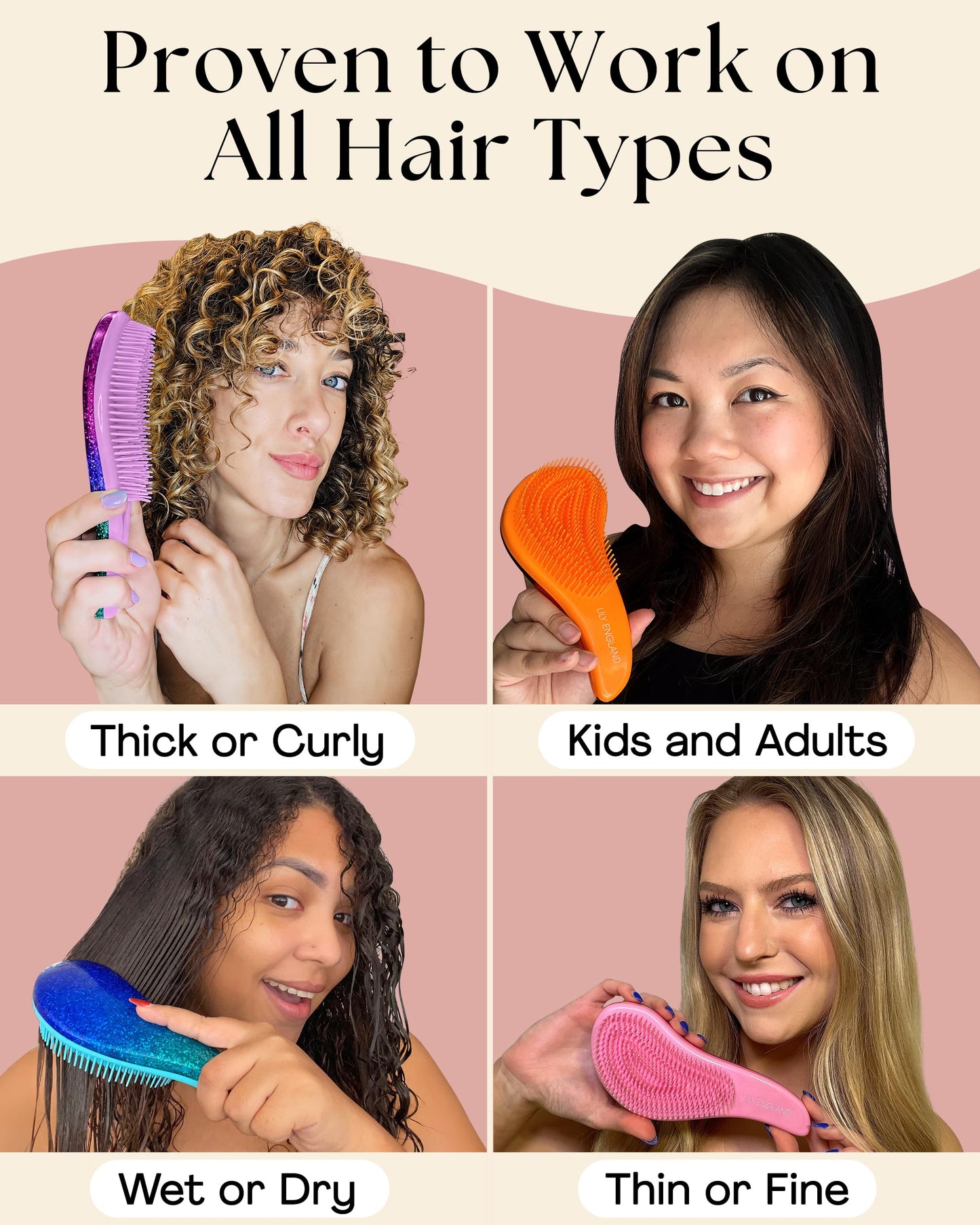 Lily England Detangle Hair Brush for Thick, Curly & Straight Hair - Detangling Hairbrush for Women, Kids & Toddlers with Flexible Bristles - Smooth Detangler for Wet & Dry Hair, Rose-Gold