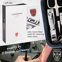 3 Swords Germany - brand quality 8 piece manicure pedicure grooming kit with glass nail file (490)
