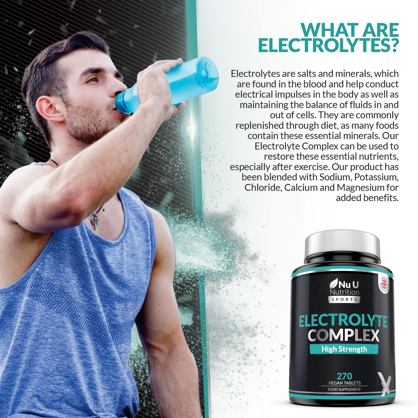 Nu U Nutrition - Electrolytes Complex - 270 Vegan Unflavoured Tablets with Sodium, Potassium, Magnesium & Calcium Phosphate - Suitable for Carnivore & Paleo Diet - Made in the UK