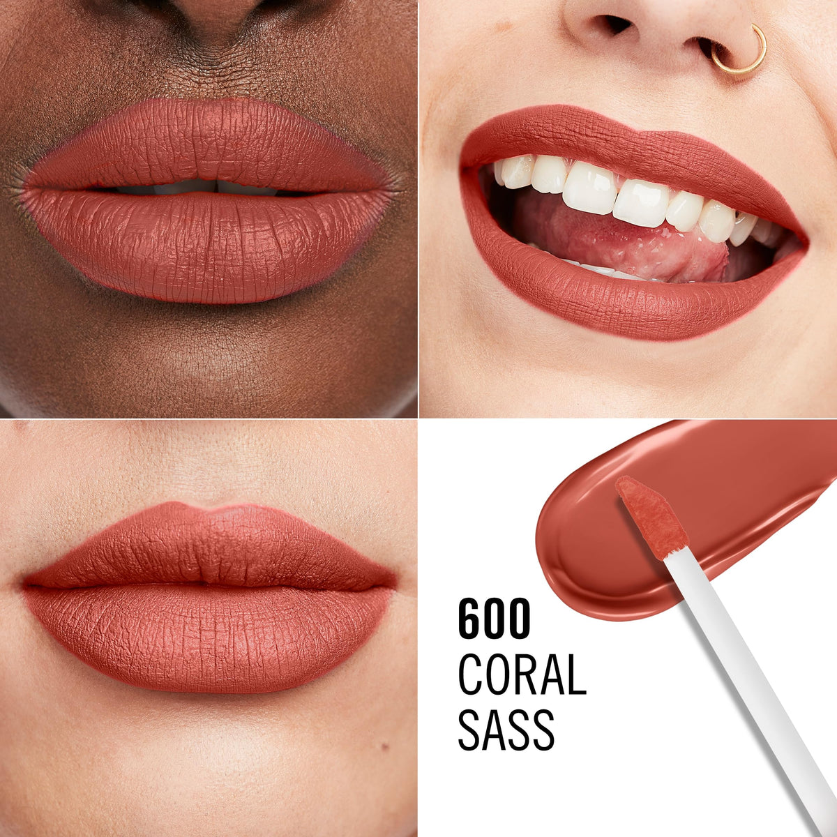 Rimmel London Lasting Mega Matte Liquid Lipstick, Long-Lasting, Hydrating, Vegan Formula - 600 - Coral Sass, 7.4ml