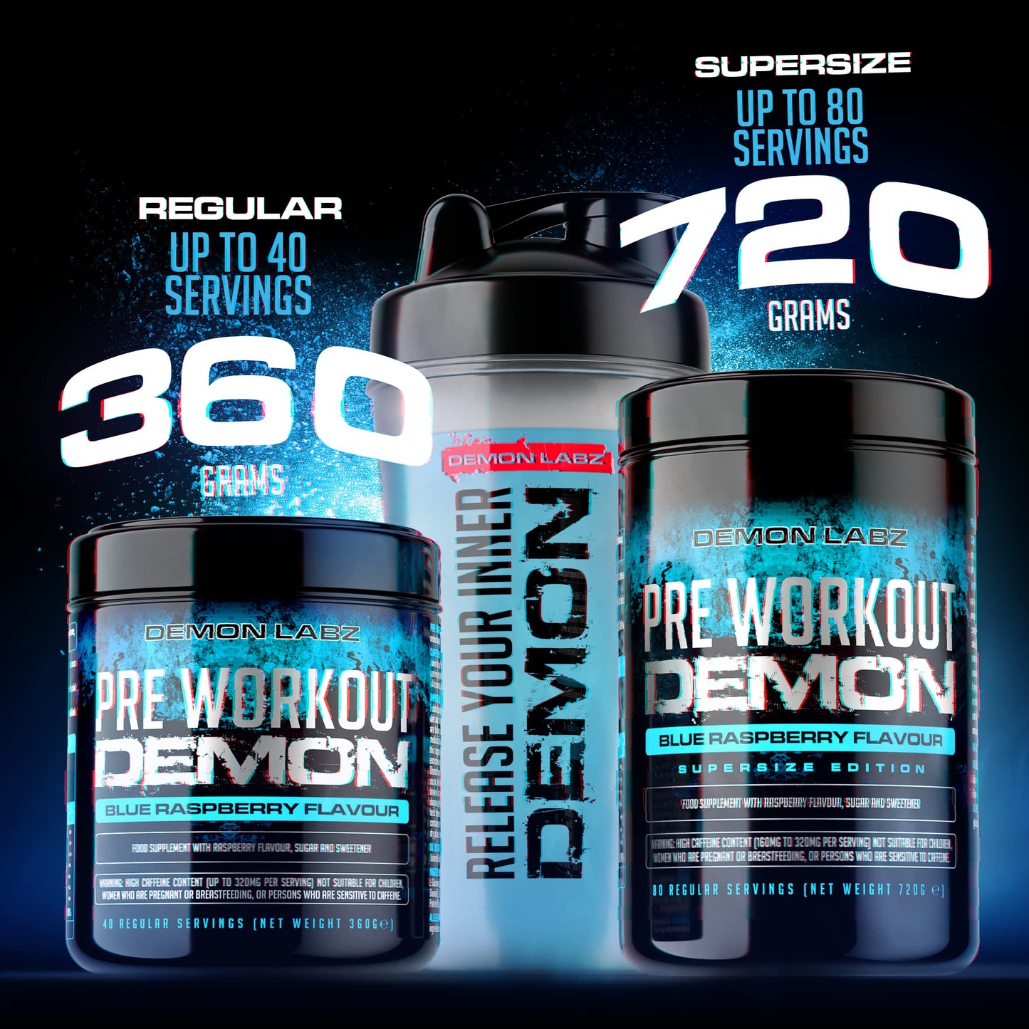DEMON LABZ Pre Workout Demon - Hardcore Pre-Workout Powder Supplement with Creatine, Caffeine, Beta-Alanine and Glutamine (Blue Raspberry, 360g)