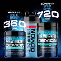DEMON LABZ Pre Workout Demon - Hardcore Pre-Workout Powder Supplement with Creatine, Caffeine, Beta-Alanine and Glutamine (Blue Raspberry, 360g)