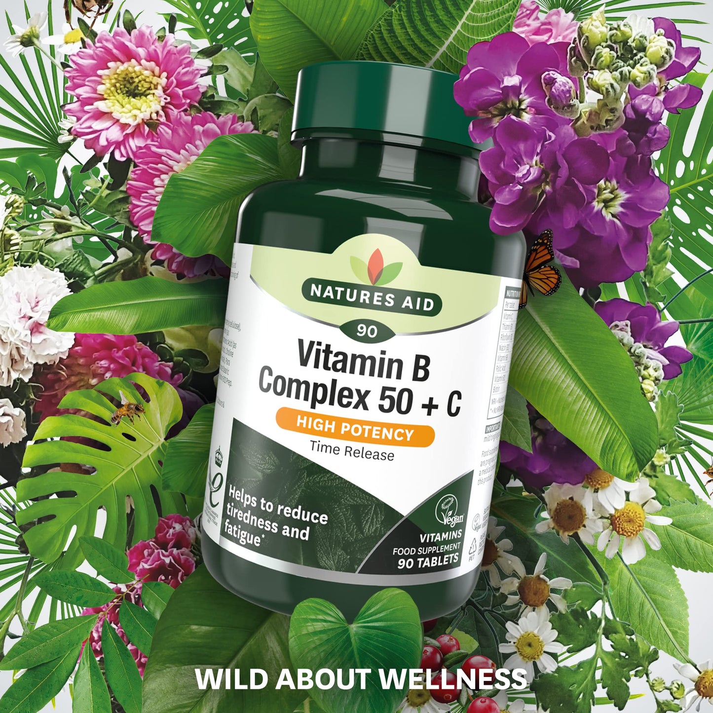 Natures Aid Vitamin B Complex 50 + C (High Potency) with Vitamin C - 90 Tablets