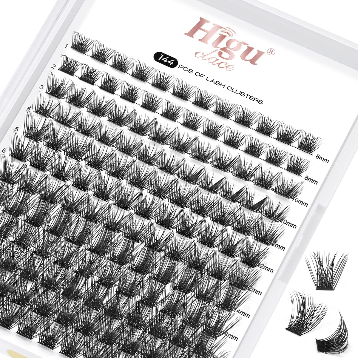 Higu clace Lash Clusters DIY Eyelash Extensions 144 Pcs Cluster Eyelash Extensions 8-16mm Cluster Lashes C Curl Thin Stem Lash Clusters Reusable Makeup for Self-application (Volume-Big C 8-16mm)