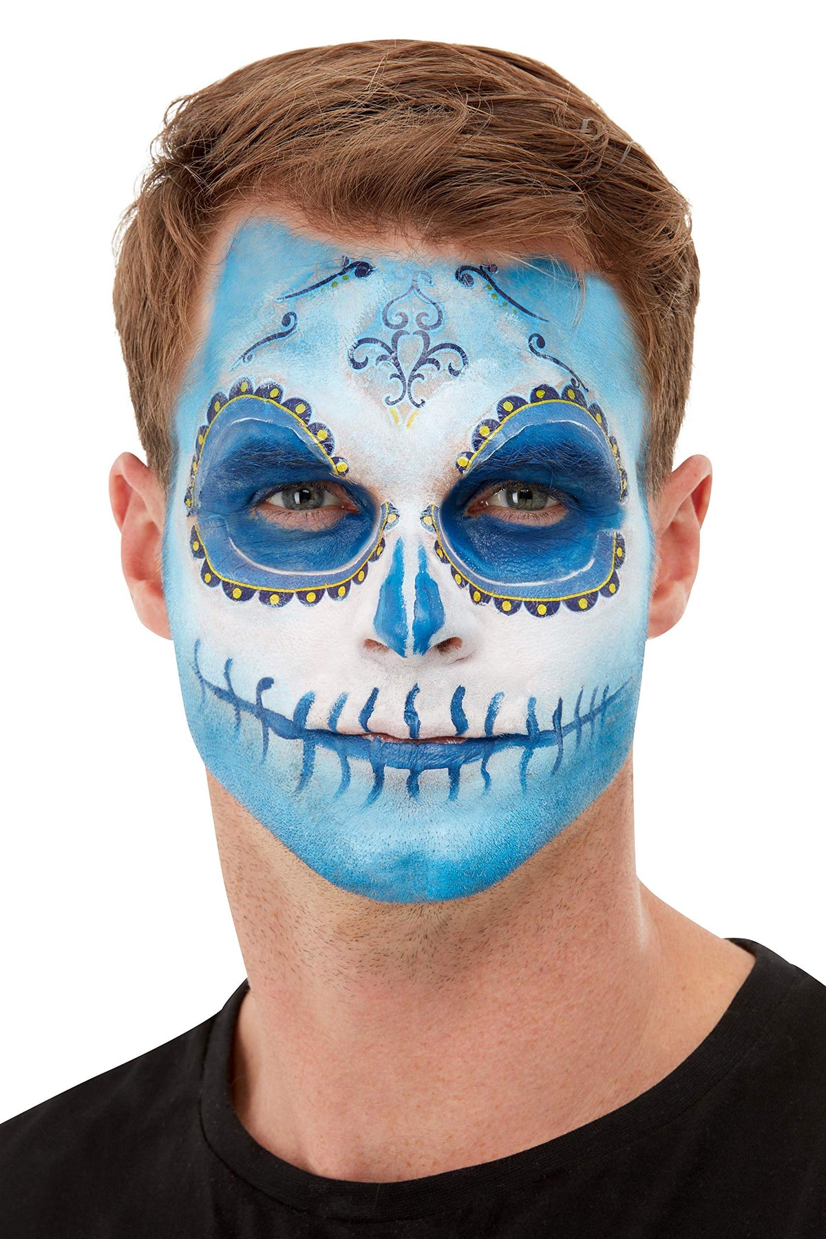 Smiffys Make-Up FX, Day Of The Dead Kit, Aqua, Blu Facepaints, Transfers, Crayon, Sponge & Applicator, Cosmetics and Disguises Fancy Dress, Halloween Dress Up Cosmetics & Disguises.