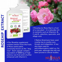 Nutrilus Rosehip Extract 120 Capsules 5000mg - High Strength Vegan Supplement - Rosa canina with Vitamin C - Bones & Cartilage - UK Made