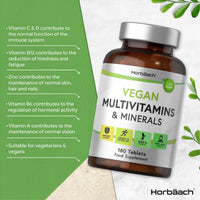 Vegan Multivitamin and Minerals | 180 Tablets | Essential Nutrients for Vegans | No Artificial Preservatives | by Horbaach