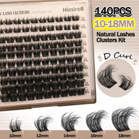 Himirell Lash Clusters Kit Fluffy Volume Eyelash Extension Kit 140Pcs 5D Wispy Natural DIY lash Extenisons D Curl with 140Pcs Individual Lashes, Lash Bond and Remover,Tweezers for Self Use