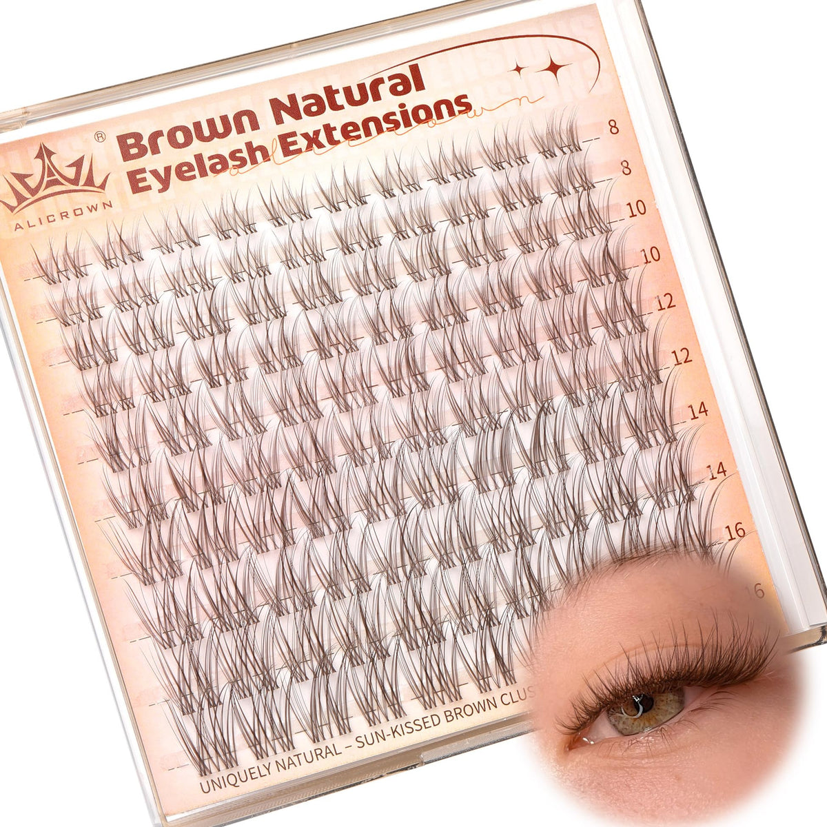 ALICROWN HAIR Brown Lash Clusters Natural Eyelash Clusters Wispy Individual Lash Extensions Brown Eyelash Extensions with Clear Bands Short DIY Eyelash Extensions at Home 100Pcs 8mm-16mm
