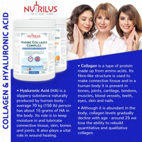 Nutrilus Hydrolysed Marine Collagen Powder 300g with Hyaluronic Acid and Vitamins - 29 Servings - with Biotin, Folic Acid, B12 & more - High Protein - for Skin, Hair, Nails, Joints (Orange)