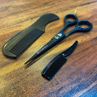 STONLI® 5" Beard and Moustache Scissors with Comb & Pouch - Small Hairdressing Scissors - Nose, Ear & Eyebrows Hair Scissors (Black)