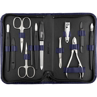 marQus Solingen Manicure Set for Women and Men - 12-Piece Professional Pedicure Kit - Presented in a Genuine Leather Case - Perfect for Travel, as a Gift, or for Home Use, Darkblue