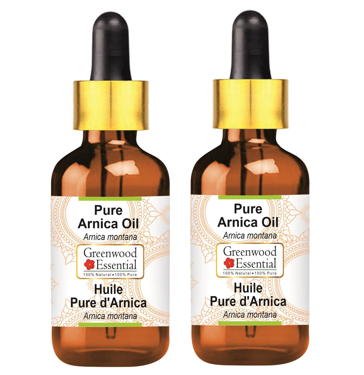 Greenwood Essential Pure Arnica Oil (Arnica montana) with Glass Dropper for Skin & Hair 100ml x 2 (6.76 oz)