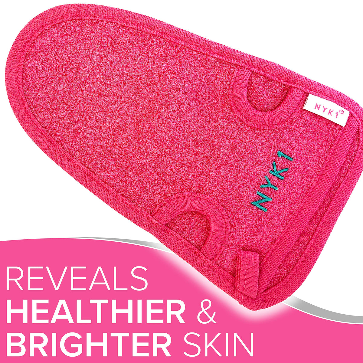 DEEP Exfoliation Body Exfoliator Mitt for Dead Skin Removal (Pink) NYK1 Exfolimitt Exfoliating Glove for Smooth, Healthy & Glowing Skin - Washable, Quick-Drying & Gentle On Skin