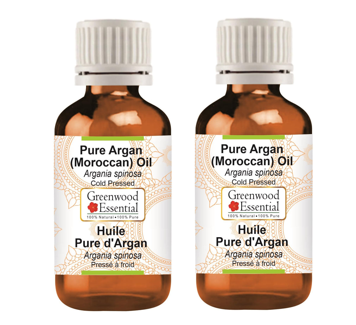 Greenwood Essential Pure Argan (Moroccan) Oil (Argania spinosa) Cold Pressed (Pack of Two) 100ml X 2 (6.76 oz)