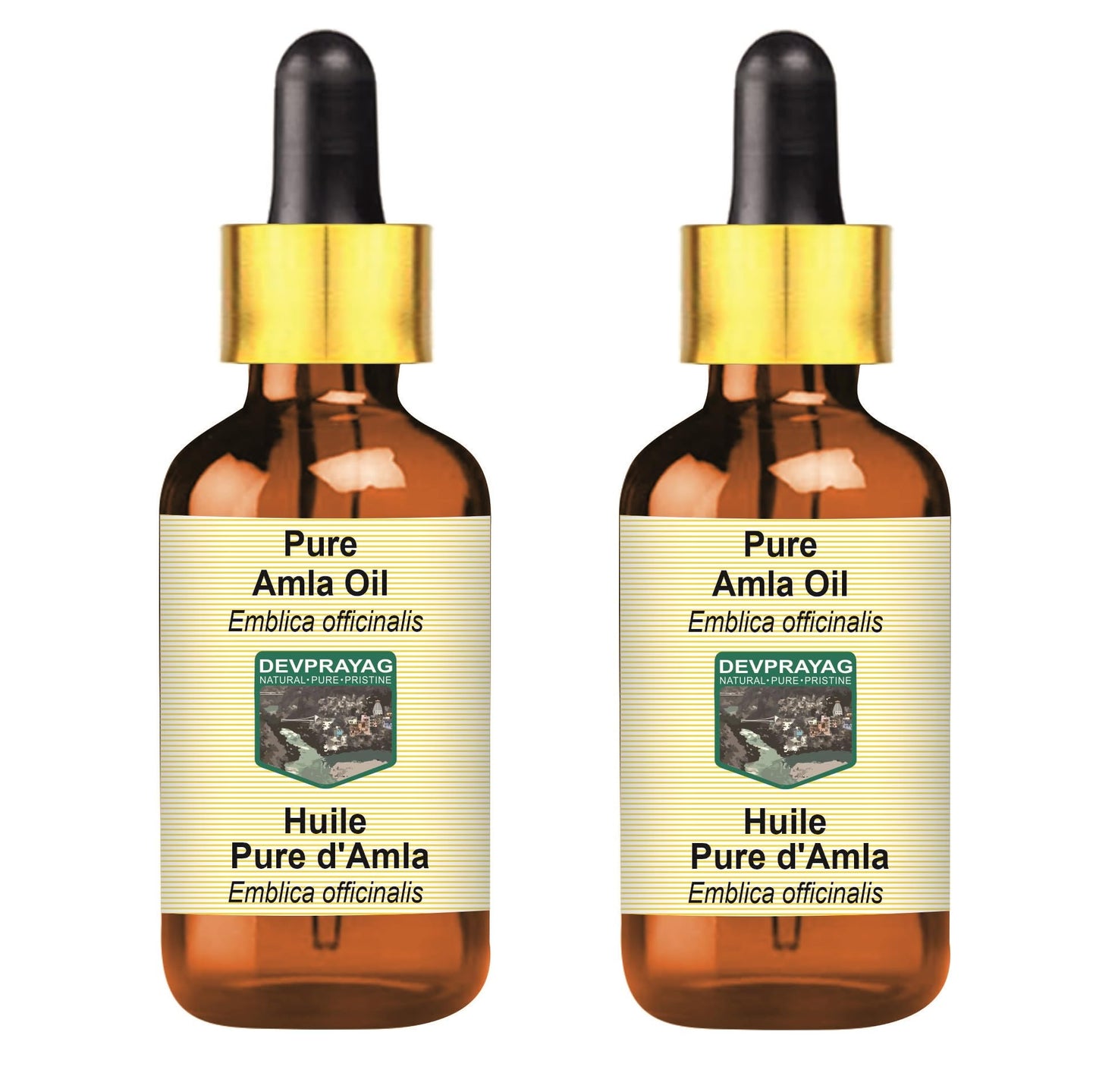 DEVPRAYAG Devprayag Pure Amla Oil (Emblica officinalis) with Glass Dropper Natural Therapeutic Grade (Pack of Two) 100mlx2 (6.76 oz)