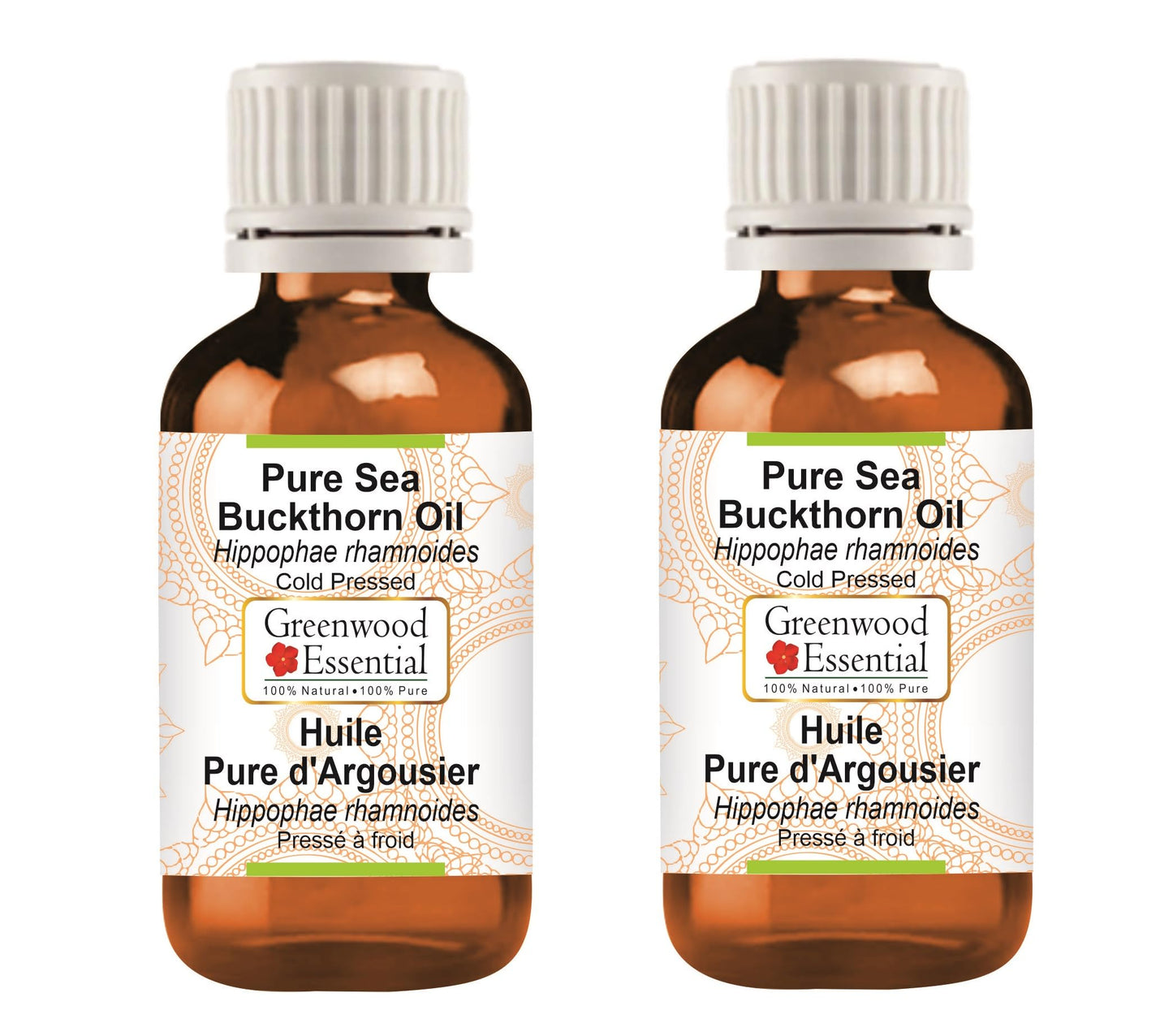 Greenwood Essential Pure Sea Buckthorn Oil (Hippophae rhamnoides) Cold Pressed 100ml x 2 (6.76 oz)