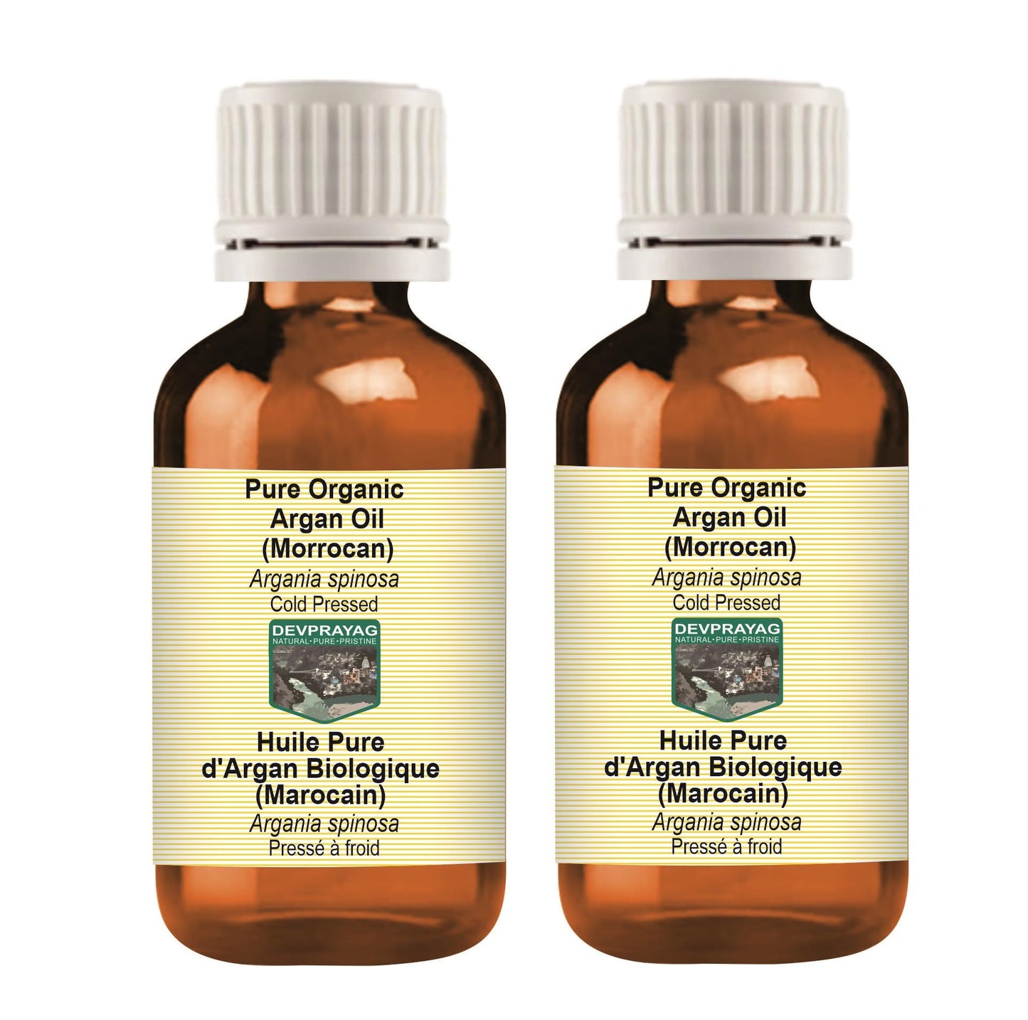 DEVPRAYAG Devprayag Pure Organic Argan Oil (Morrocan) (Argania spinosa) Natural Therapeutic Grade Cold Pressed (Pack of Two) 100ml x 2 (6.76 oz)