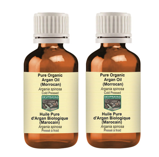 DEVPRAYAG Devprayag Pure Organic Argan Oil (Morrocan) (Argania spinosa) Natural Therapeutic Grade Cold Pressed (Pack of Two) 100ml x 2 (6.76 oz)