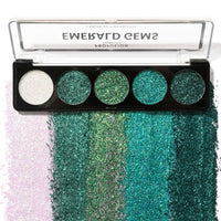 Profusion Cosmetics 5 Shade Glitter Eyeshadow Palette - Vibrant Pressed Pigments with Built-In Primer and Dazzling Shine for Long-Wearing Sparkle Makeup Looks (Emerald Gems)