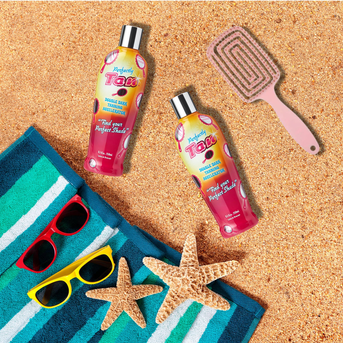 DCF Success Tan Tanning Perfectly Accelerator Lotion 2 Pack – 250ml Each, Ultra-Hydrating Indoor/Outdoor Formula with Aloe Vera, Sunflower & Monoi de Tahiti Oil, Includes Detangling Hair Brush