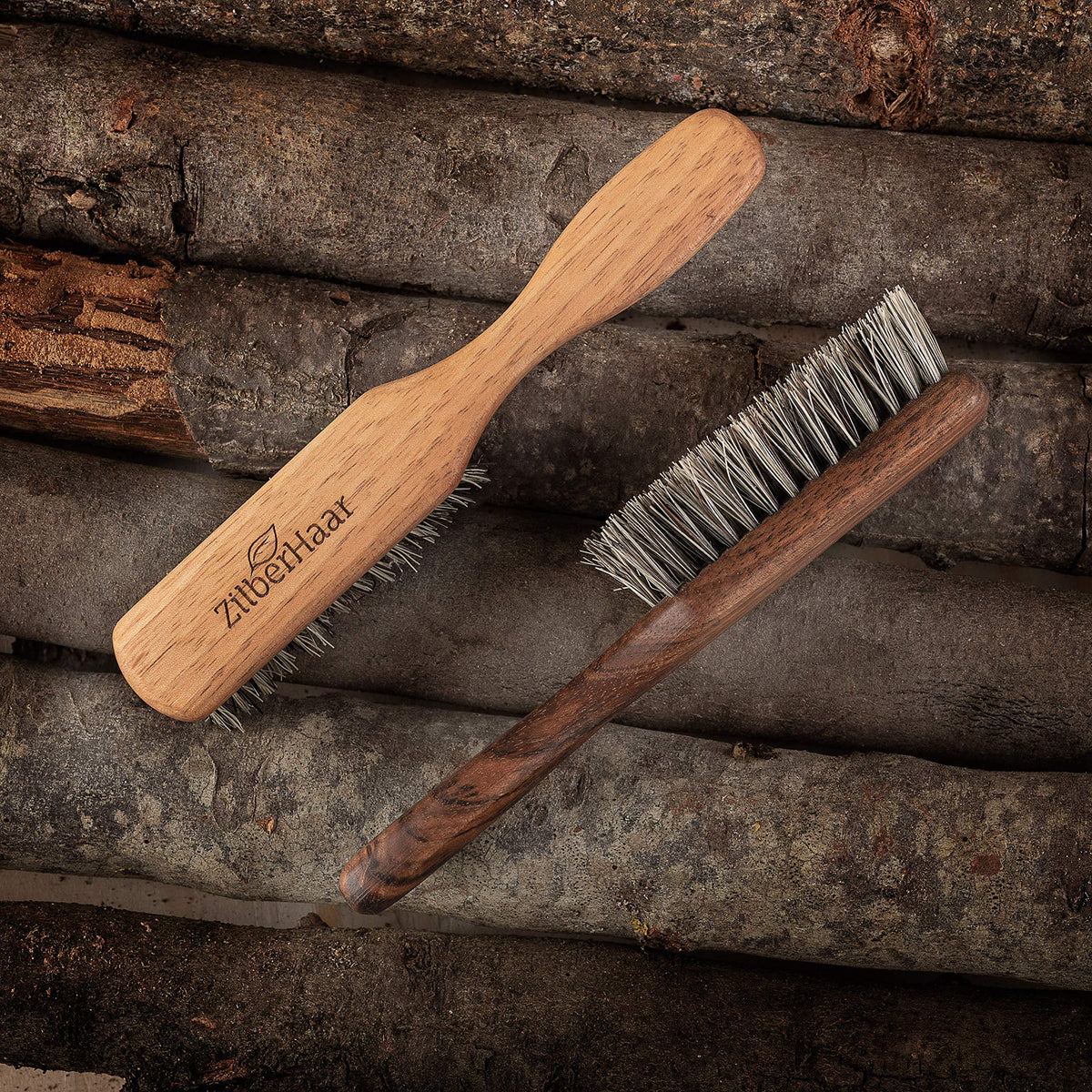 ZilberHaar - Regular Vegan Beard Brush - Stiff Natural Bristles, Mexican Tampico Fiber and Oiled Walnut Wood - Animal-Free Beard Grooming Brush for Men - Made in Europe
