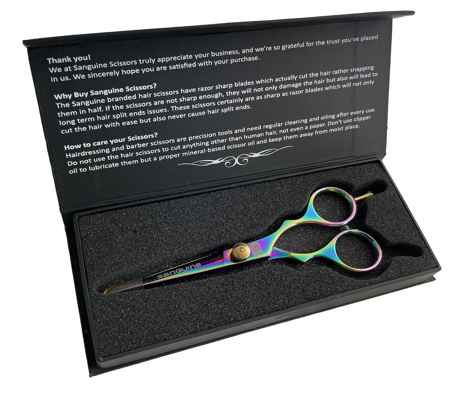 Sanguine Professional Hair Cutting Scissors, Hairdressing Scissors, Ultra-Sharp Japanese Convex Blades, Titanium Coated - 5.5 inch, Includes Case