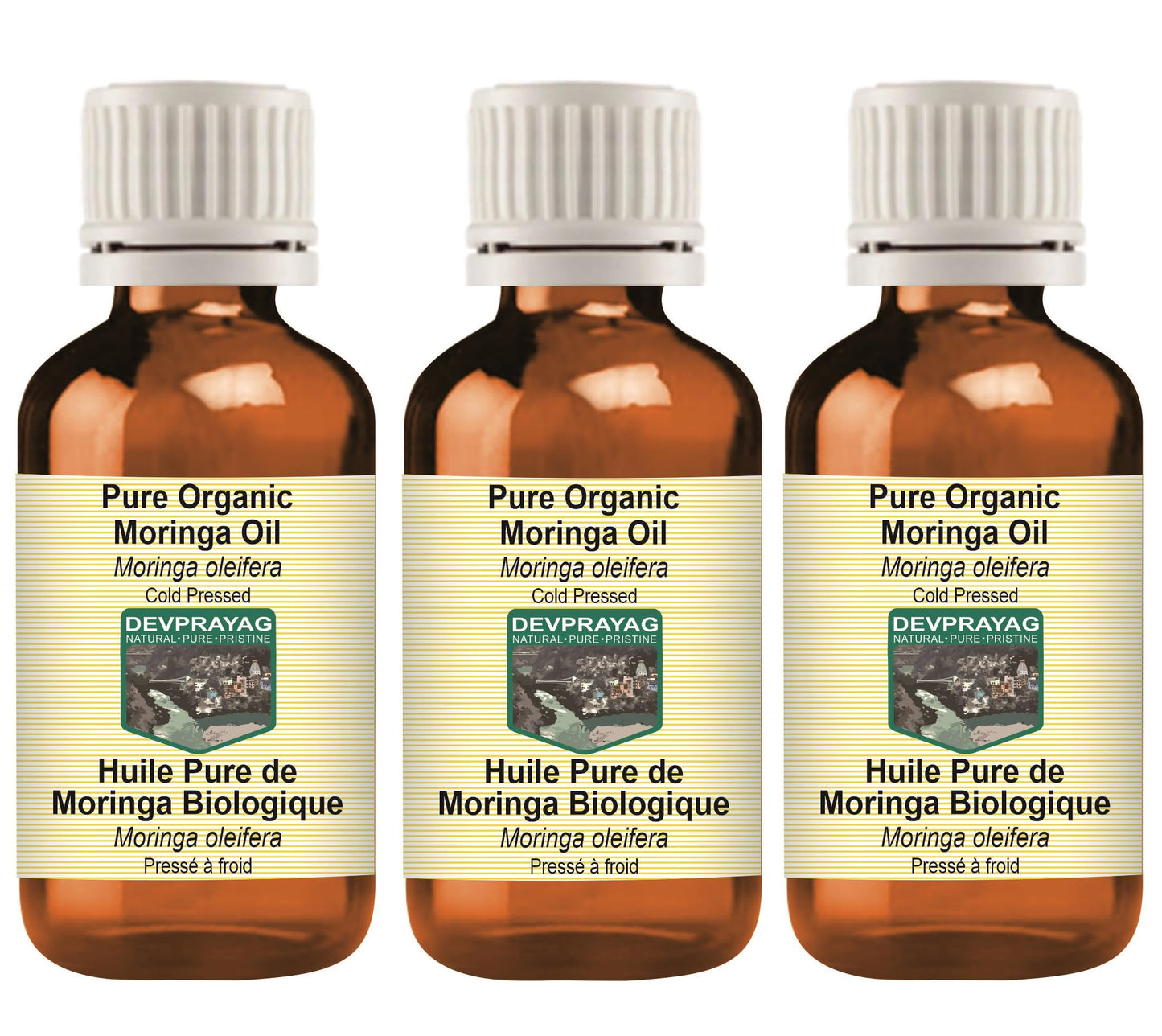 DEVPRAYAG Devprayag Pure Moringa Oil (Moringa oleifera) Natural Therapeutic Grade Cold Pressed (Pack of Three) 100ml x 3 (10 oz)