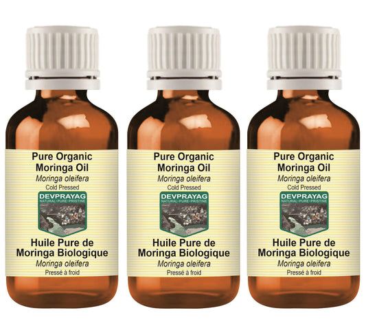 DEVPRAYAG Devprayag Pure Moringa Oil (Moringa oleifera) Natural Therapeutic Grade Cold Pressed (Pack of Three) 100ml x 3 (10 oz)