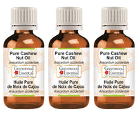 Greenwood Essential Pure Cashew Nut Oil (Anacardium occidentale) Premium Therapeutic Grade for Hair, Skin & Aromatherapy (Pack of Three) 100ml X 3 (10 oz)
