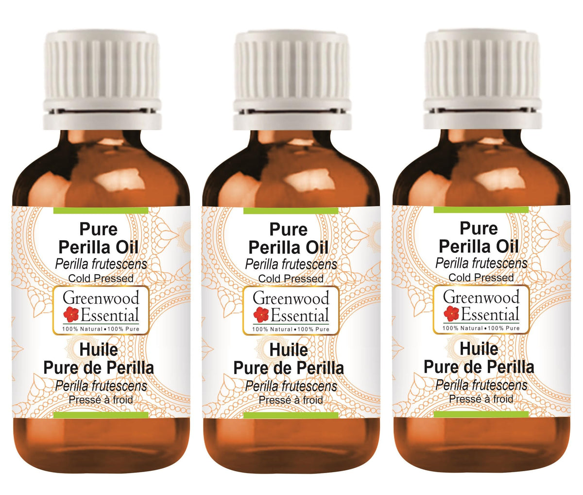 Greenwood Essential Pure Perilla Oil (Perilla frutescens) Cold Pressed 100ml x 3 (10 oz)