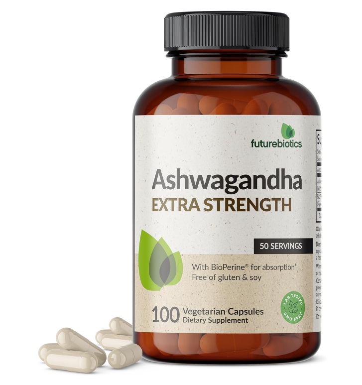 Futurebiotics Ashwagandha Extra Strength Stress & Mood Support with BioPerine - Non GMO Formula, 100 Vegetarian Capsules