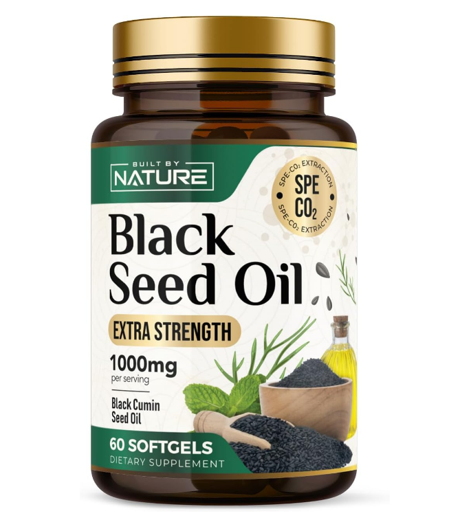 Built by Nature Black Seed Oil 1000mg - 100% Pure CO2 Extracted Nigella Sativa–Non-GMO – 60 Softgels