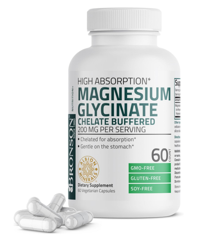 Magnesium Glycinate 200 MG per Serving Chelated for High Absorption, Gentle On Stomach, Non-GMO, 60 Vegetarian Capsules