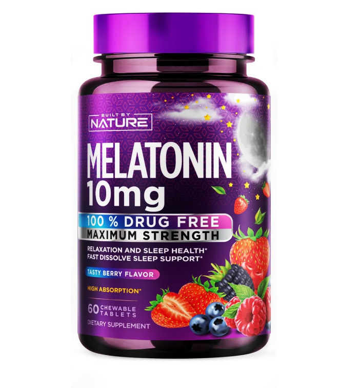 Melatonin 10mg Chewables – Max Strength Melatonin – Drug-Free Sleep Aid Supplement - 60 Chewable Tablets