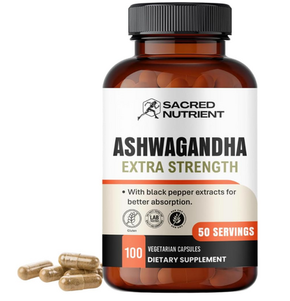 Ashwagandha Organic Extra Strength Supplement with Black Pepper,100 Capsule