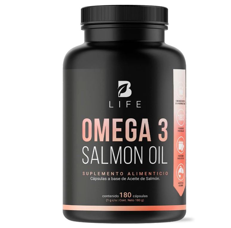 B Life Omega 3 Pure Salmon Oil 180 Capsules with 1000 mg per serving. Natural Ingredients. Omega 3 Salmon Oil