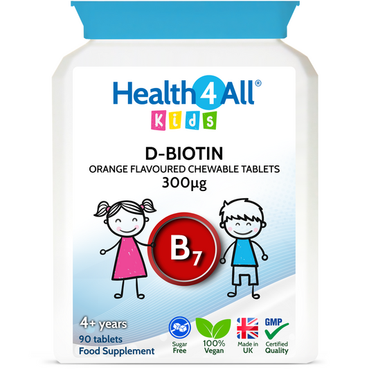 Health4All Kids D-Biotin 90 Chewable Tablets, Orange Flavoured