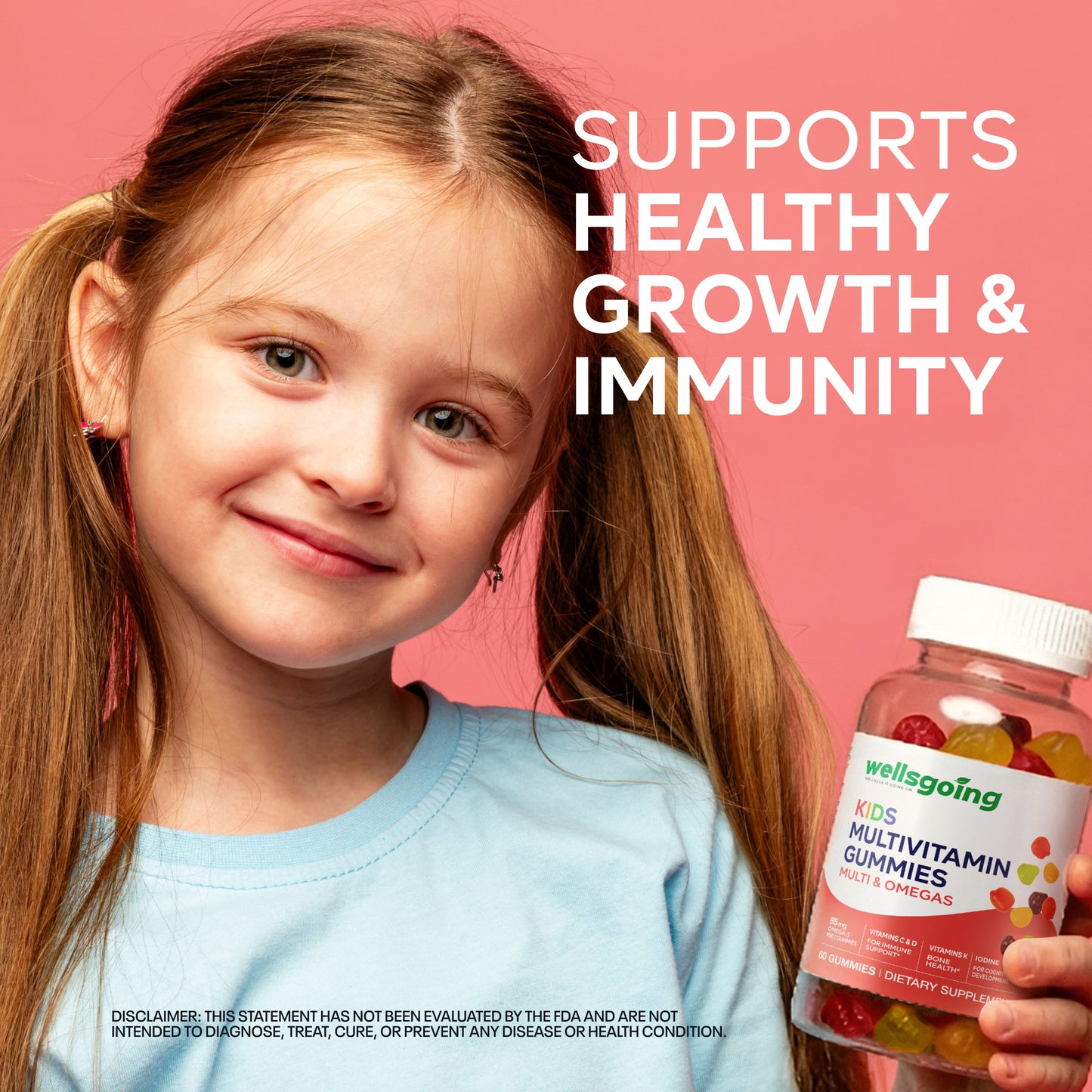 Wellsgoing Kids Multivitamin Gummies with Omega-3 – Vitamins C, D & Zinc (60 Gummies)
