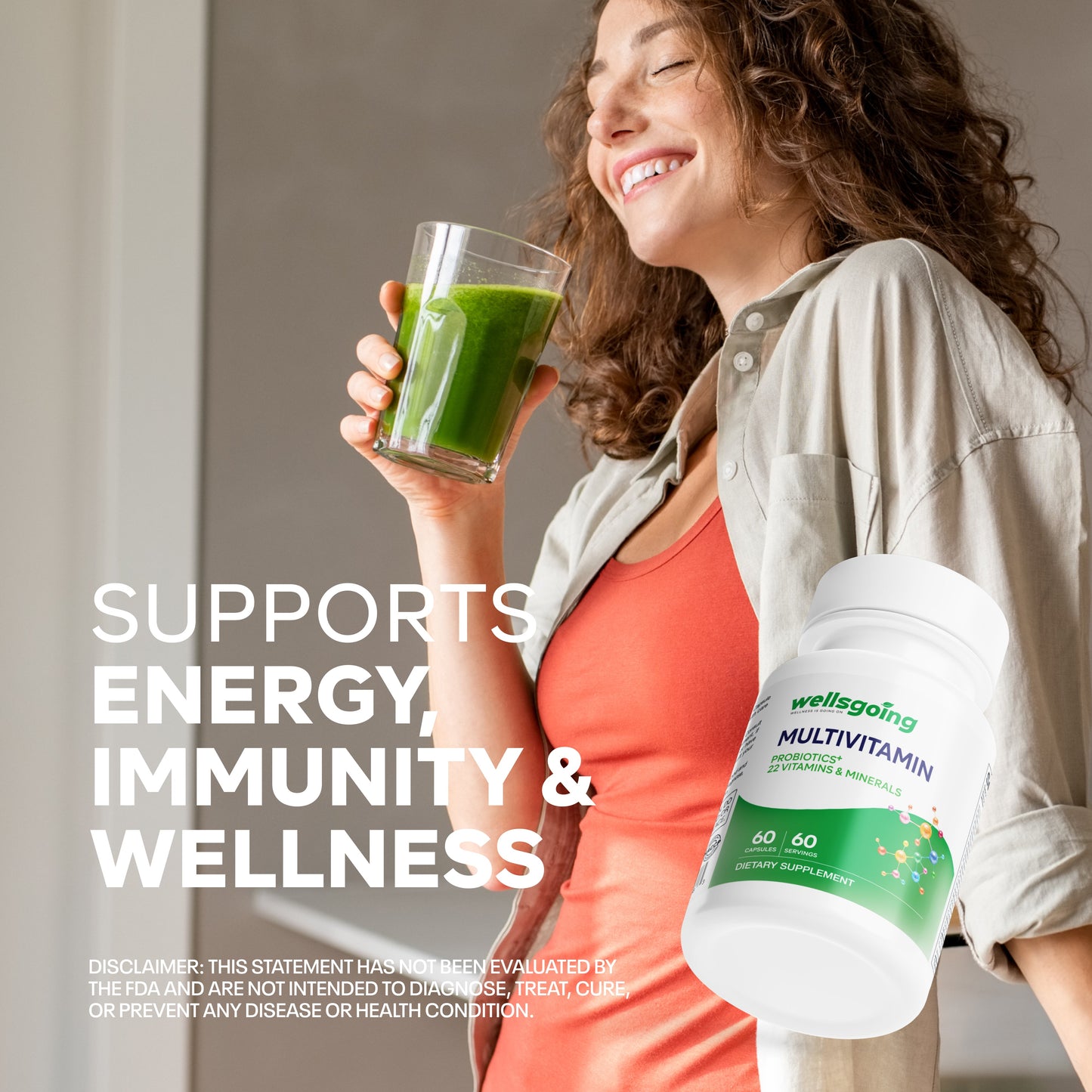 Wellsgoing Multivitamin with Probiotics – Daily Nutrition & Digestive Support (60 Capsules)